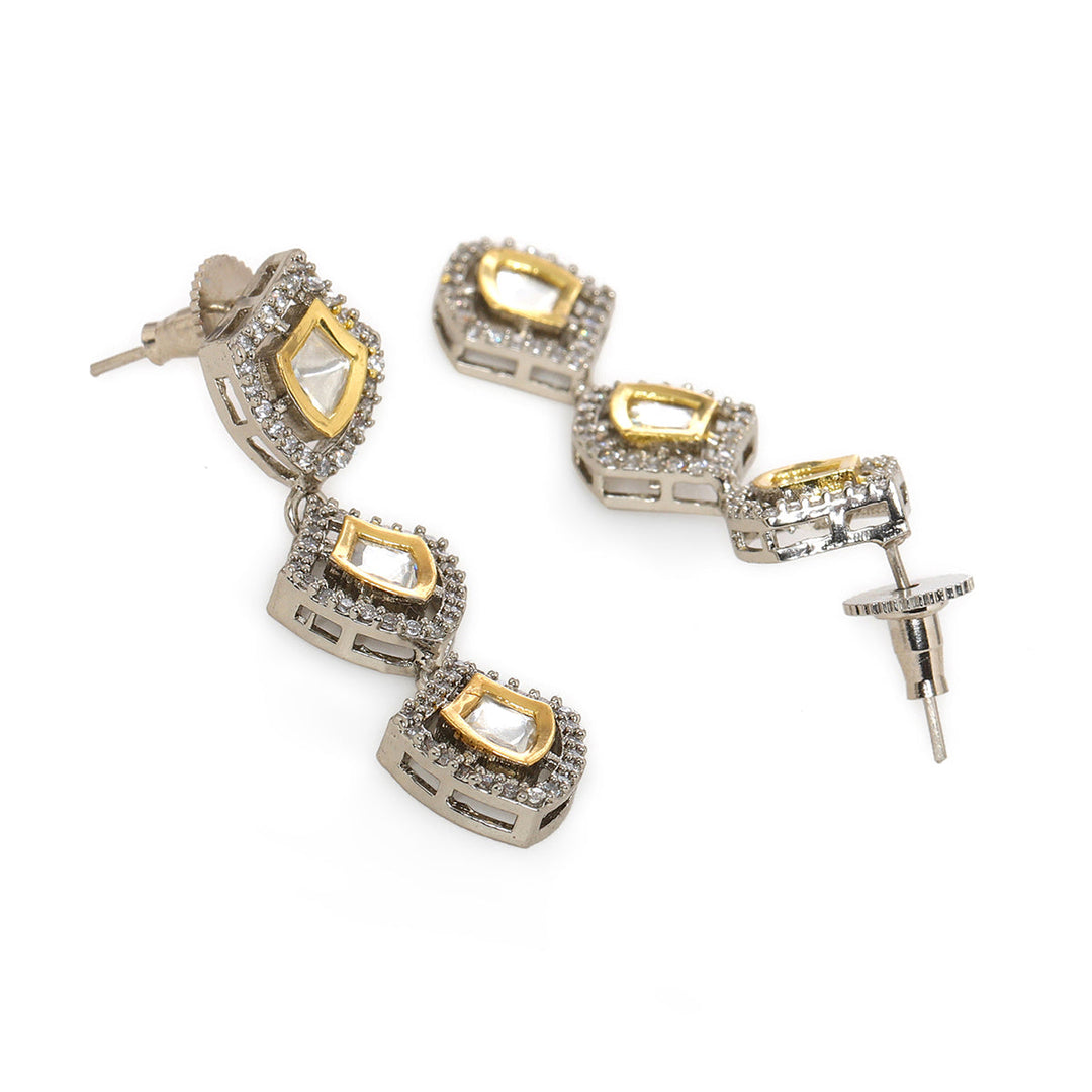 Ruby Raang 3 Tier Lightweight Kundan and Diamond Earrings | SHOBITAM