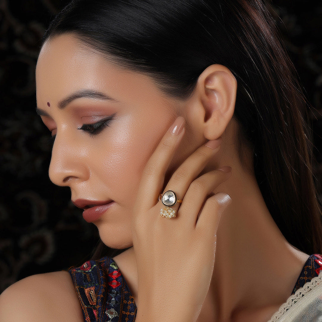 Kundan Ring with Pearls | SHOBITAM