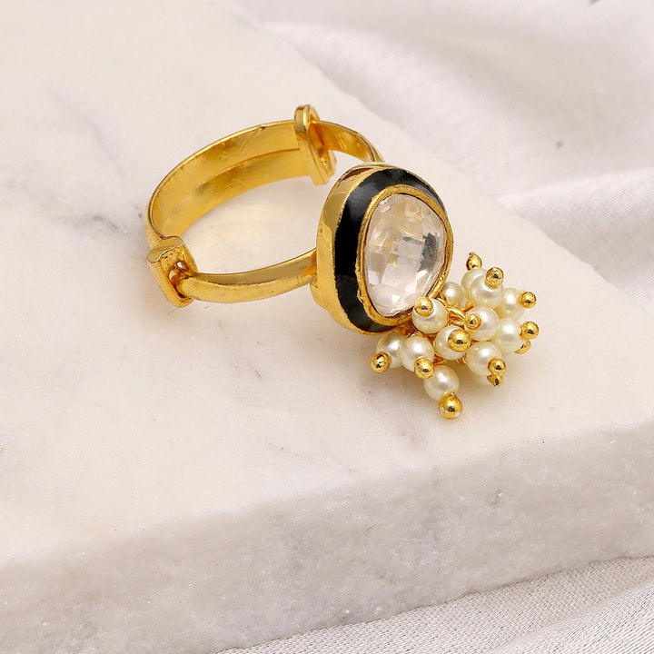 Kundan Ring with Pearls | SHOBITAM