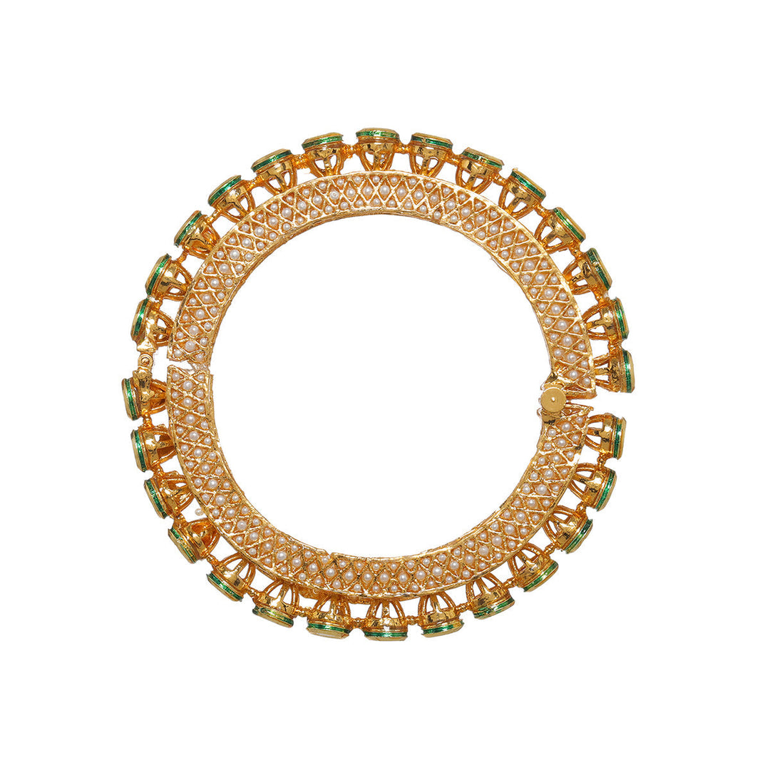 Ruby Raang Kundan and Pearl Studded Bangle | SHOBITAM