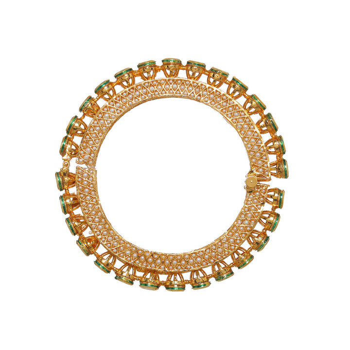 Ruby Raang Kundan and Pearl Studded Bangle | SHOBITAM