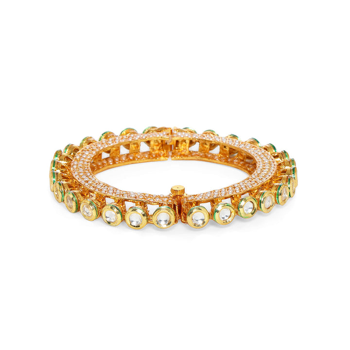 Ruby Raang Kundan and Pearl Studded Bangle | SHOBITAM