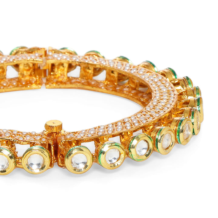Ruby Raang Kundan and Pearl Studded Bangle | SHOBITAM