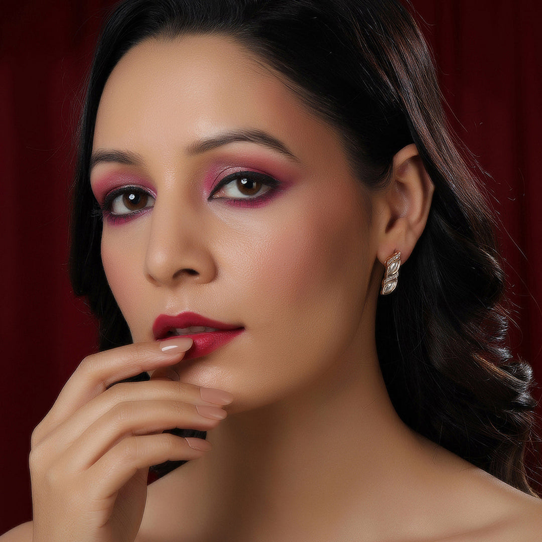 Ruby Raang Boat Shaped Earrings with Diamond in Gold | SHOBITAM