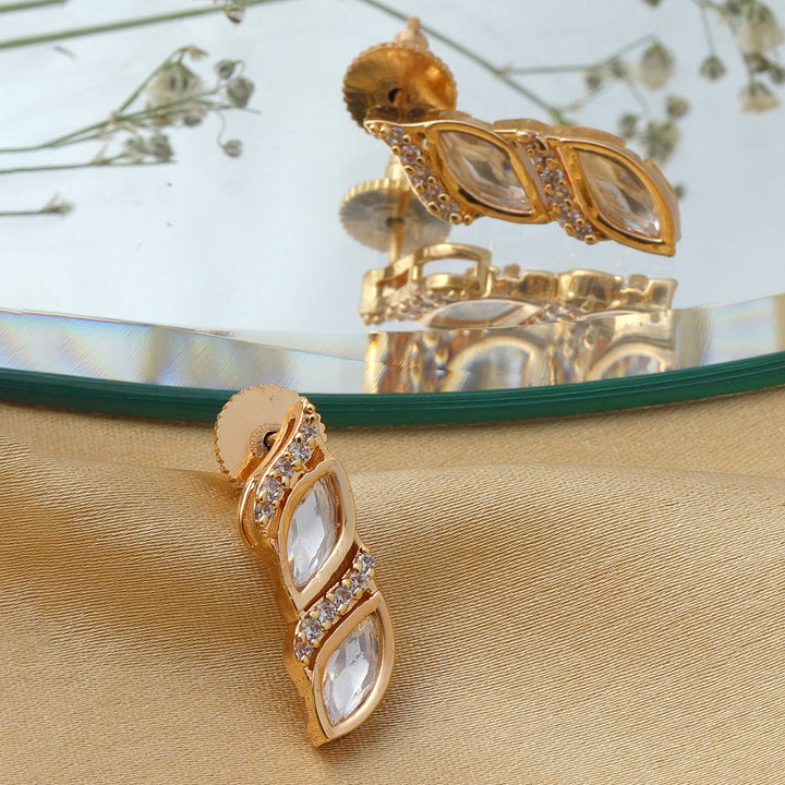 Ruby Raang Boat Shaped Earrings with Diamond in Gold | SHOBITAM