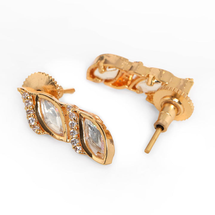 Ruby Raang Boat Shaped Earrings with Diamond in Gold | SHOBITAM