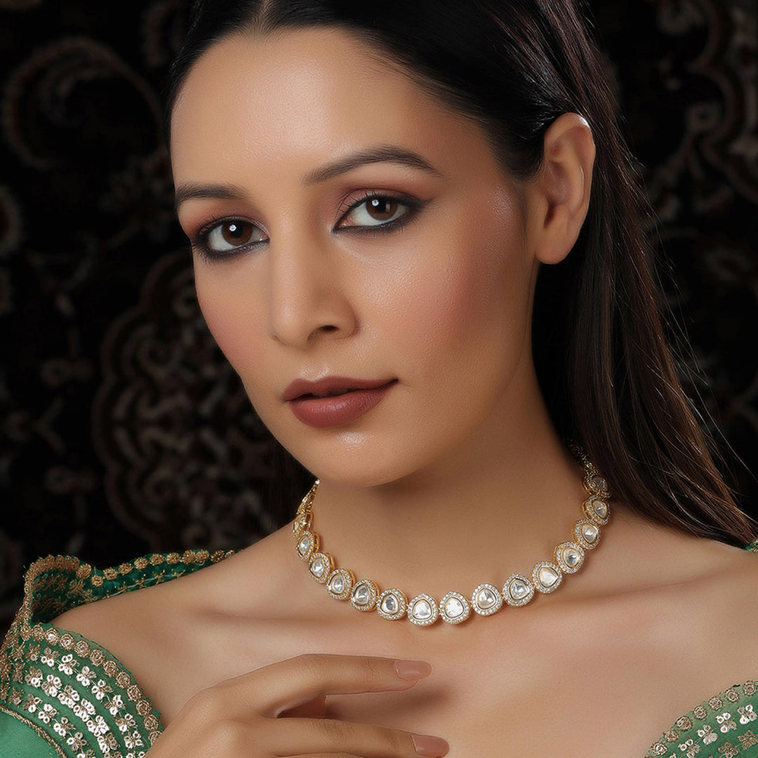 Kundan and Daimond Neckpiece in Brass | SHOBITAM