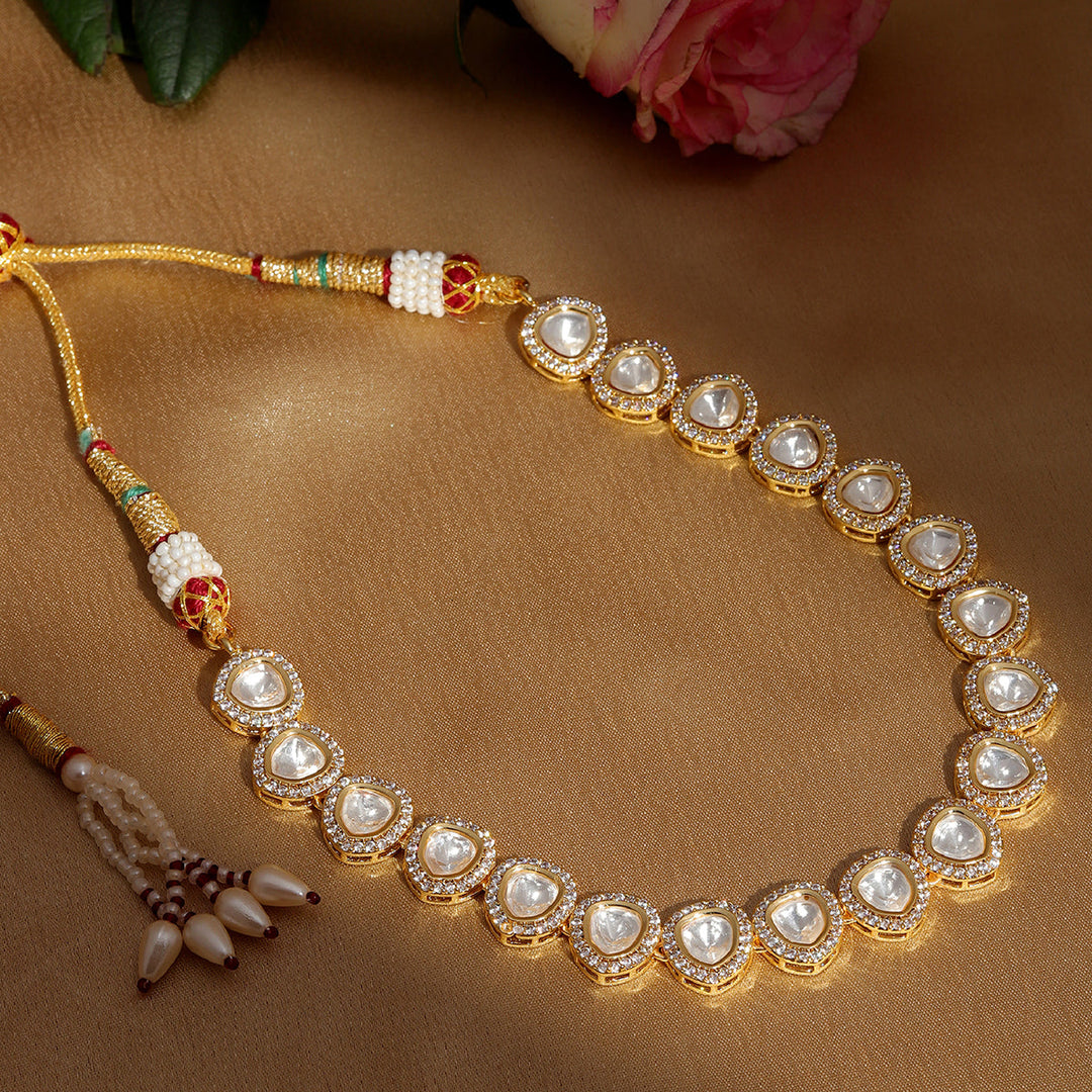 Kundan and Daimond Neckpiece in Brass | SHOBITAM