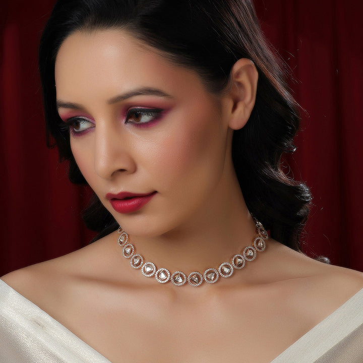 Patti Shaped Kundan and Round Stone Neckpiece