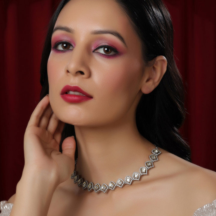 Silver Kundan and American Diamond Neckpiece | SHOBITAM