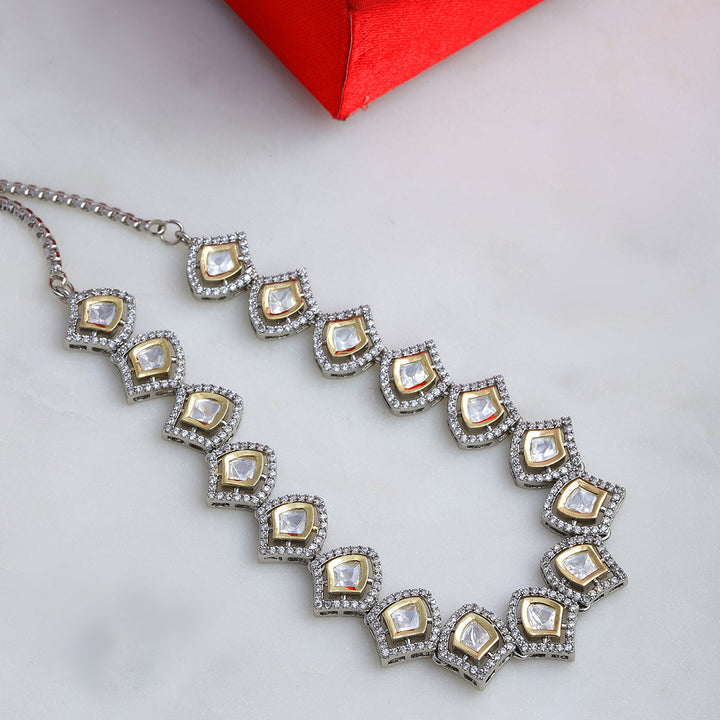 Silver Kundan and American Diamond Neckpiece | SHOBITAM