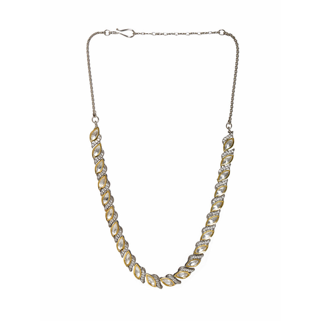 Leaf Shaped Neckpiece in Dual Tone Kundan and American Diamonds | SHOBITAM