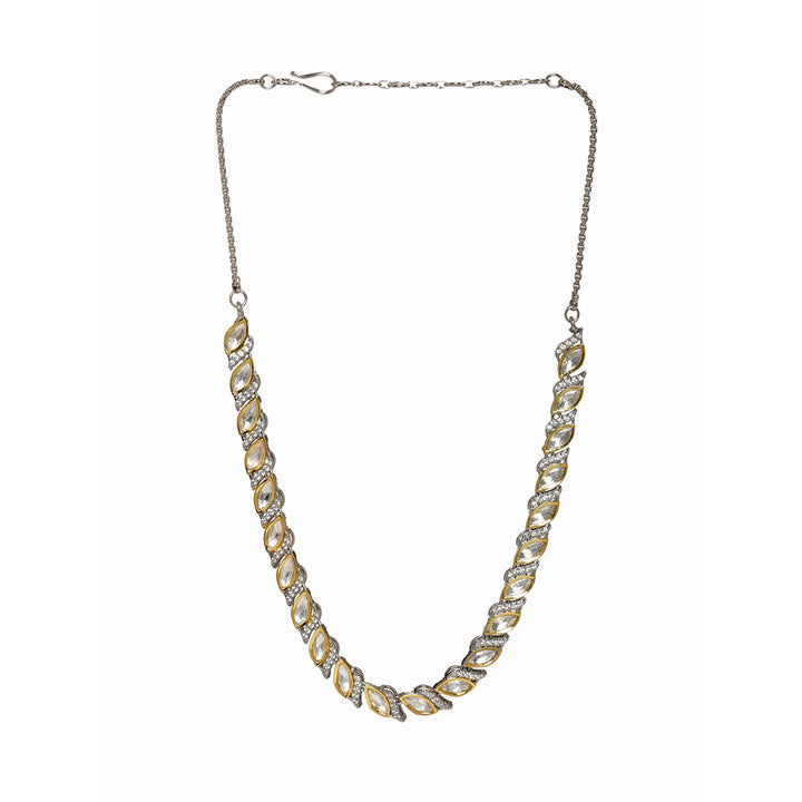 Leaf Shaped Neckpiece in Dual Tone Kundan and American Diamonds | SHOBITAM