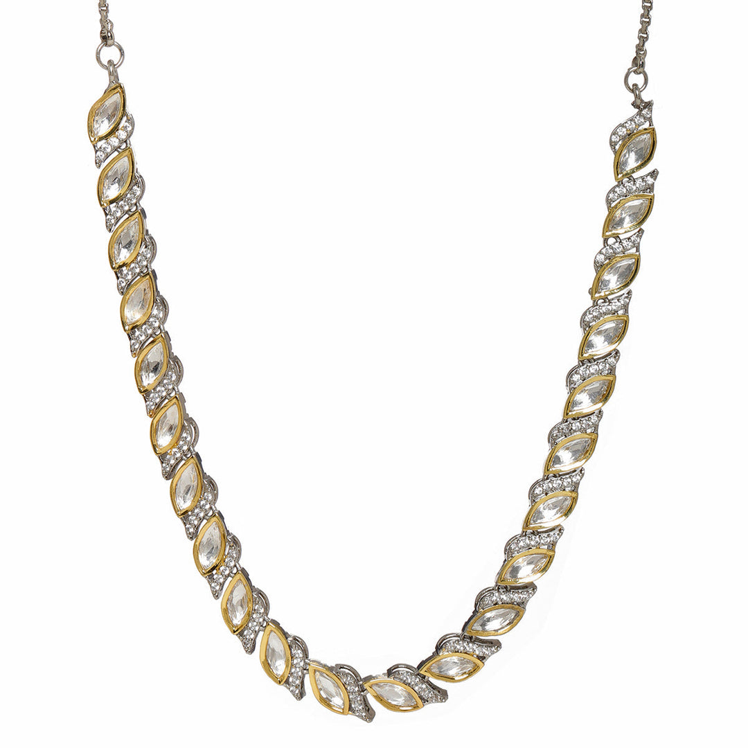 Leaf Shaped Neckpiece in Dual Tone Kundan and American Diamonds | SHOBITAM