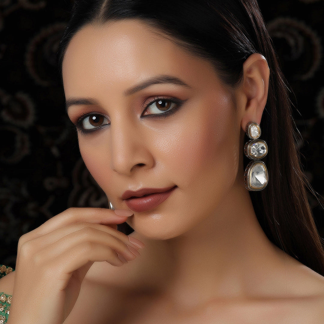Ruby Raang Women's Kundan Long Earrings | SHOBITAM