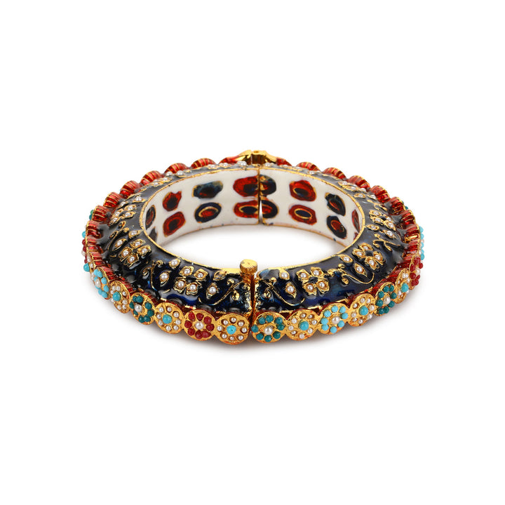 Blue Enameled Gold Plated Kundan Bangle, size 2.6 | SHOBITAM