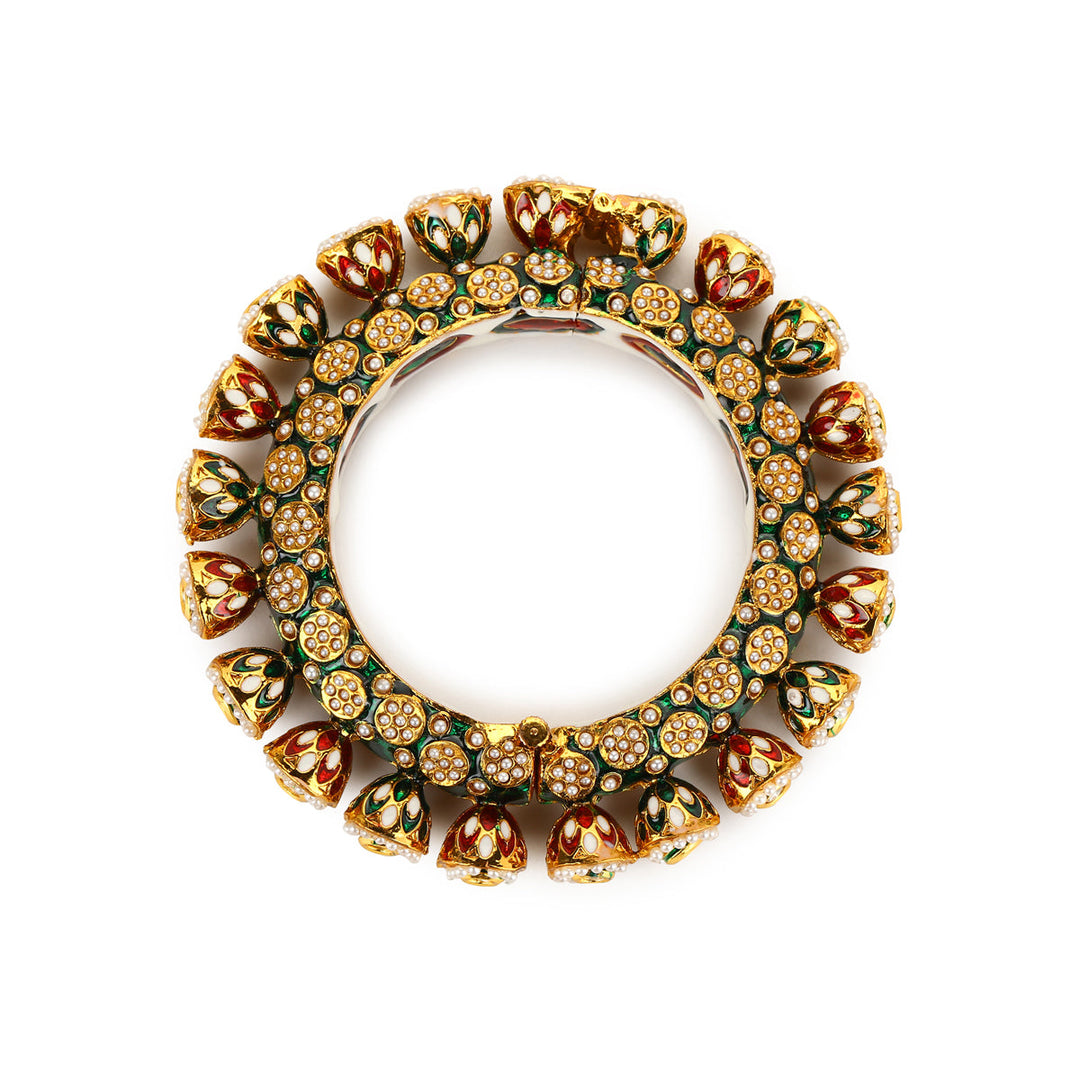 Green Enameled Gold Plated Kundan Bangle | SHOBITAM