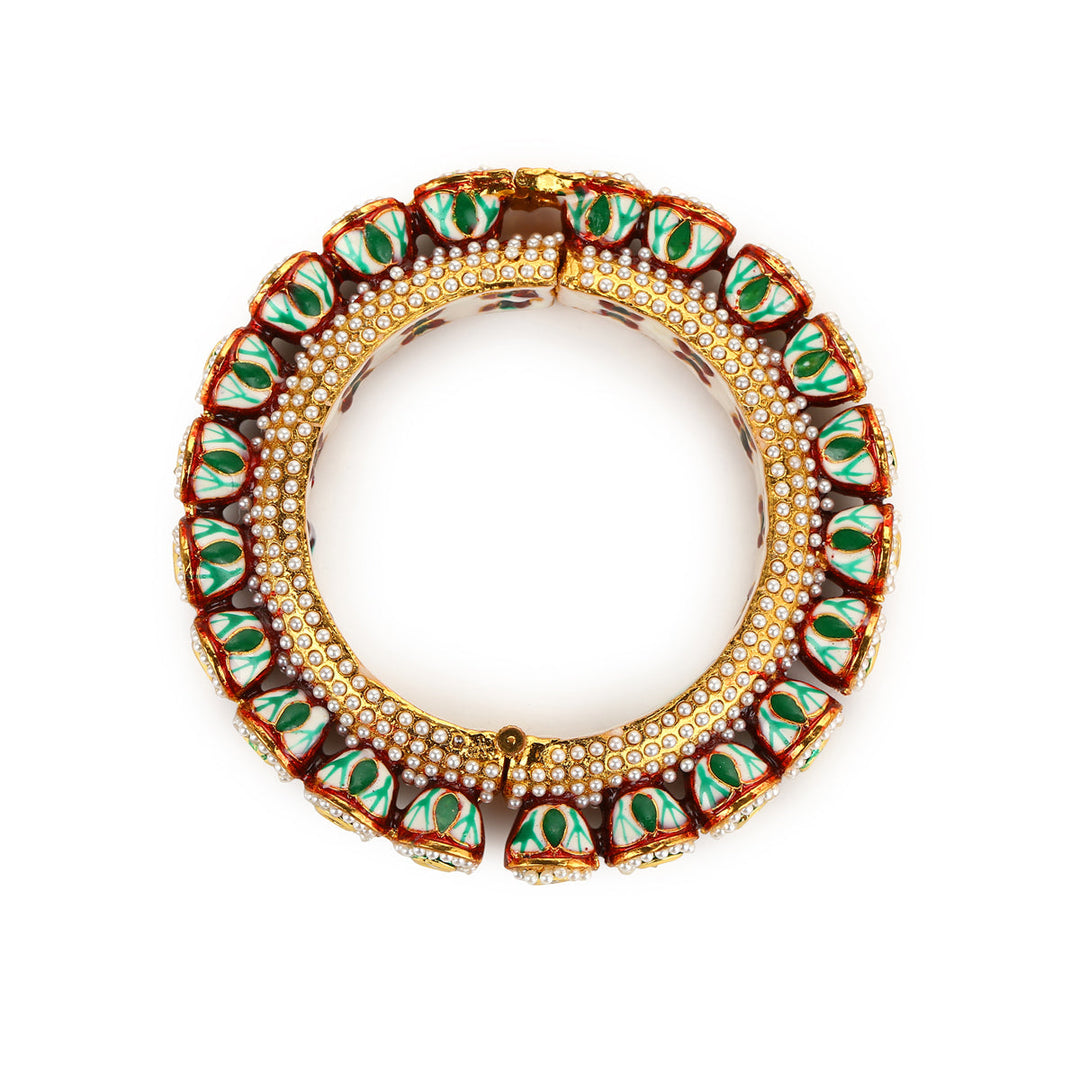 Green Enameled Gold Plated Kundan Bangle | SHOBITAM