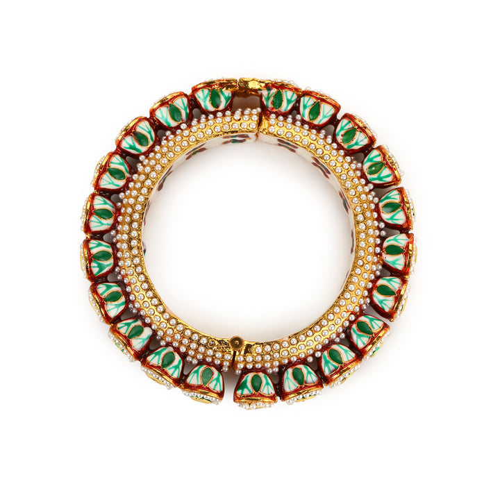 Green Enameled Gold Plated Kundan Bangle | SHOBITAM
