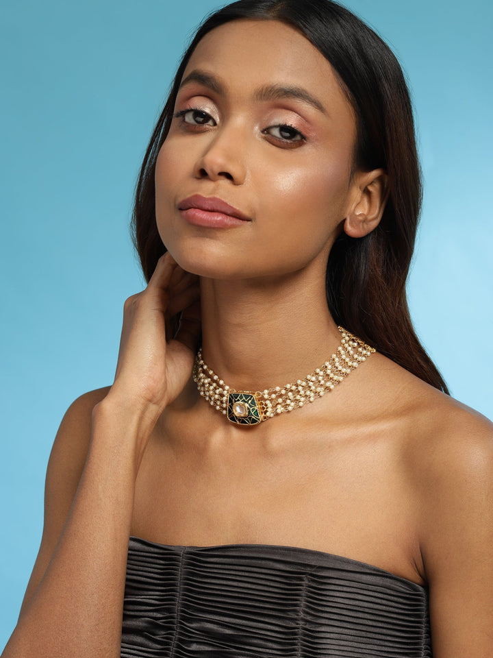 White Kundan  and Pearl Choker | SHOBITAM