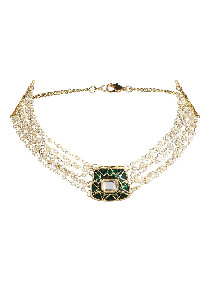 White Kundan  and Pearl Choker | SHOBITAM
