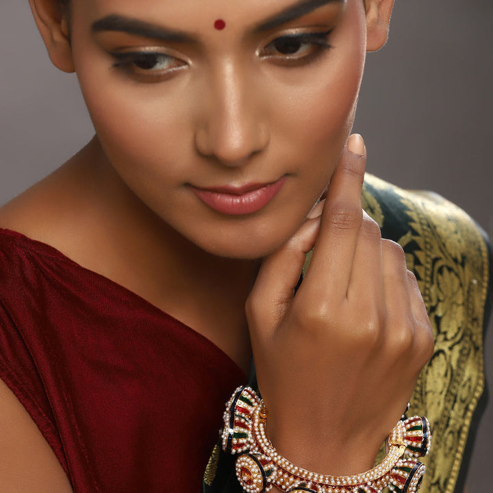 Navratan & Pearl Meenakari Bangle | SHOBITAM