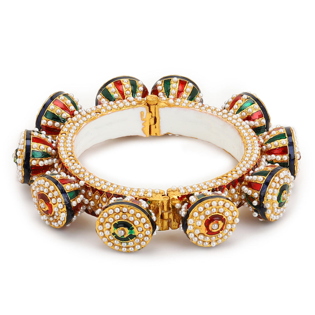 Navratan & Pearl Meenakari Bangle | SHOBITAM