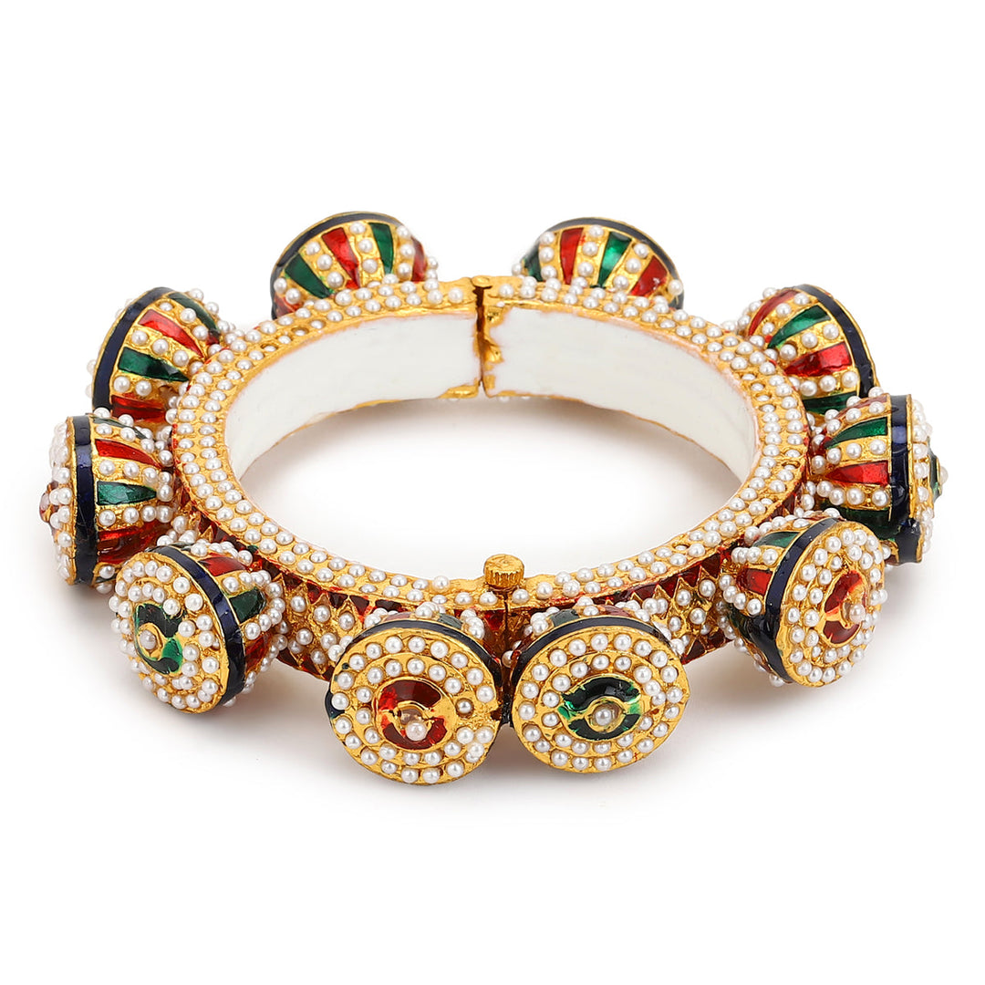 Navratan & Pearl Meenakari Bangle | SHOBITAM