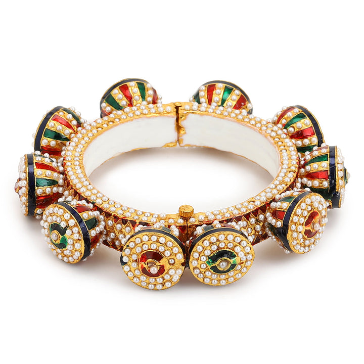 Navratan & Pearl Meenakari Bangle | SHOBITAM