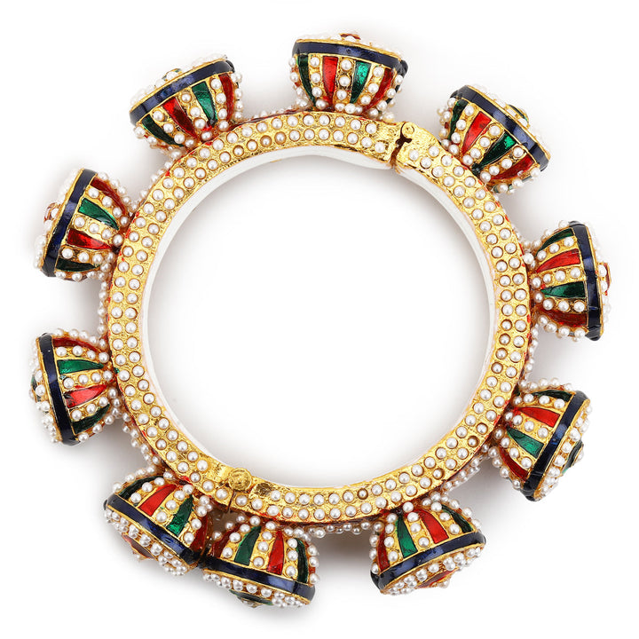 Navratan & Pearl Meenakari Bangle | SHOBITAM