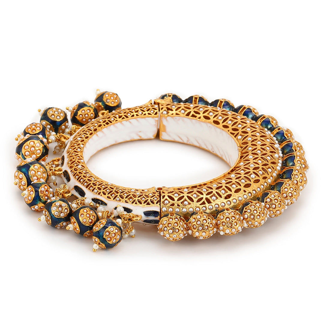 Pearl & Blue Meenakari Bangle | SHOBITAM