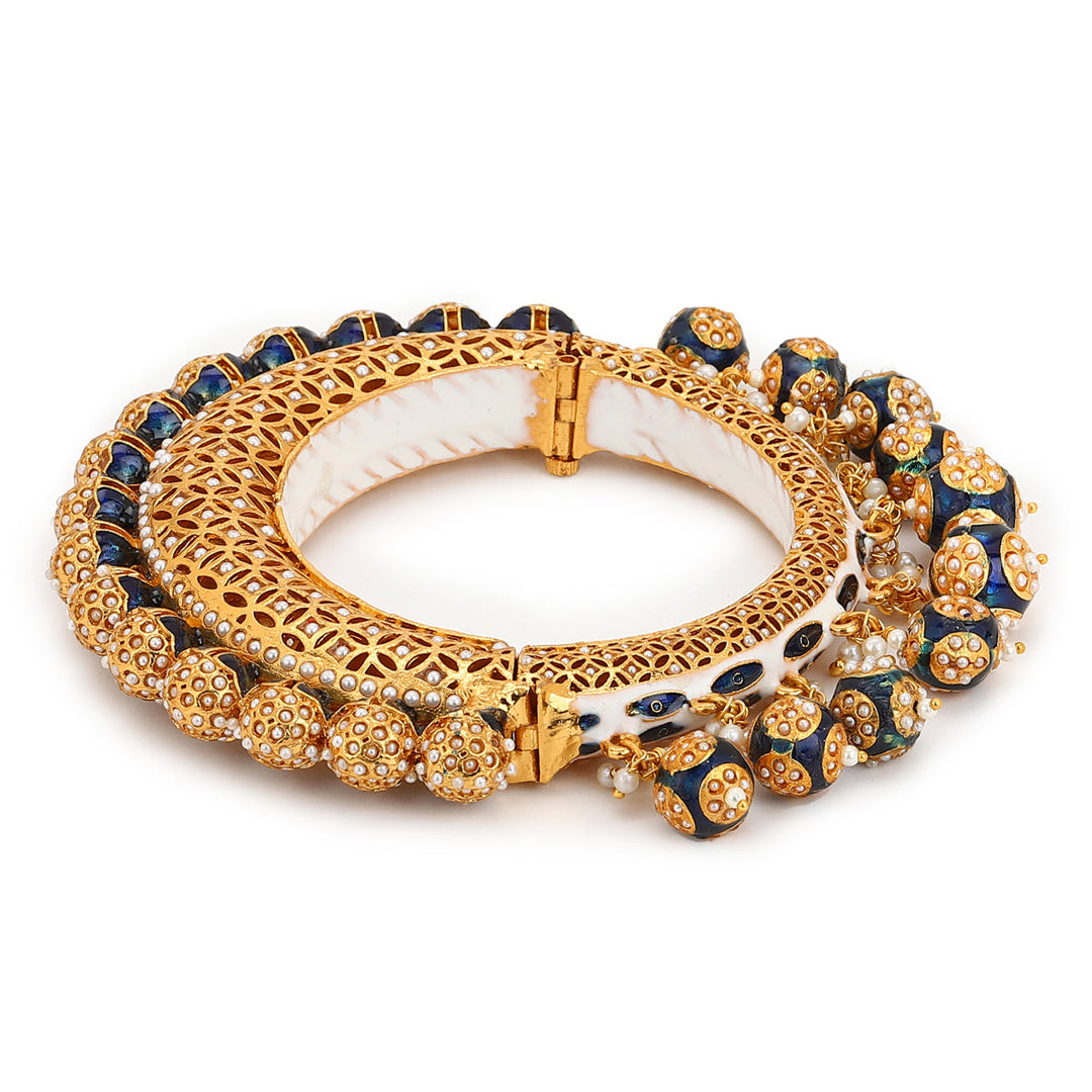 Pearl & Blue Meenakari Bangle | SHOBITAM
