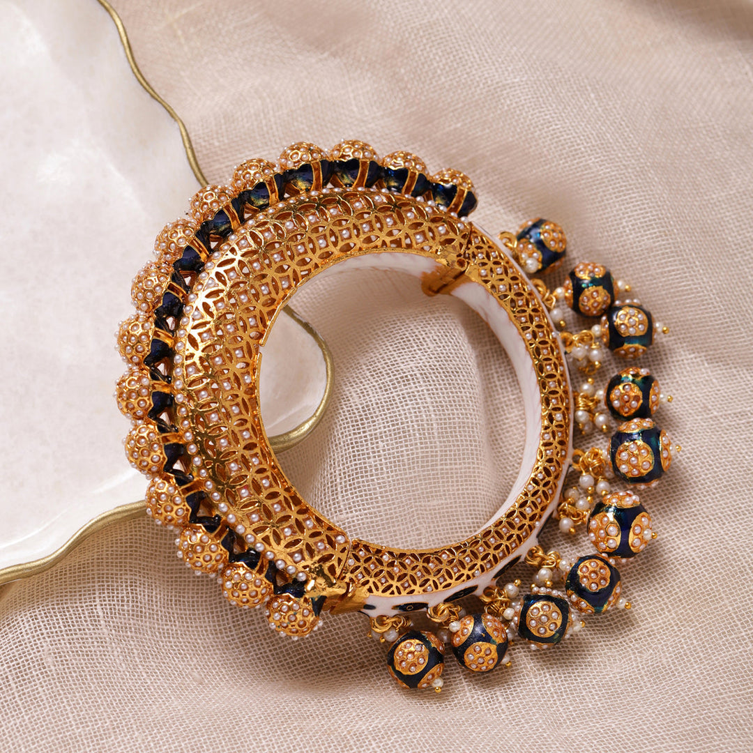 Pearl & Blue Meenakari Bangle | SHOBITAM