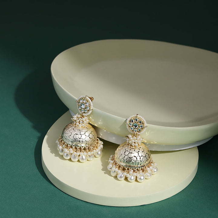 Chaudvi-Ka-Chand Silver Gold Jhumkas | SHOBITAM