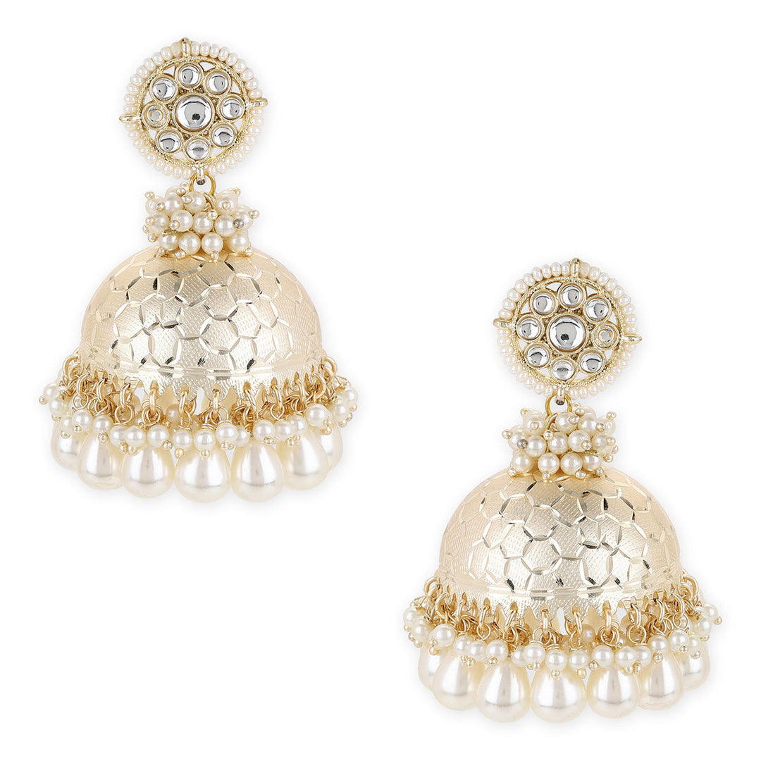 Chaudvi-Ka-Chand Silver Gold Jhumkas | SHOBITAM