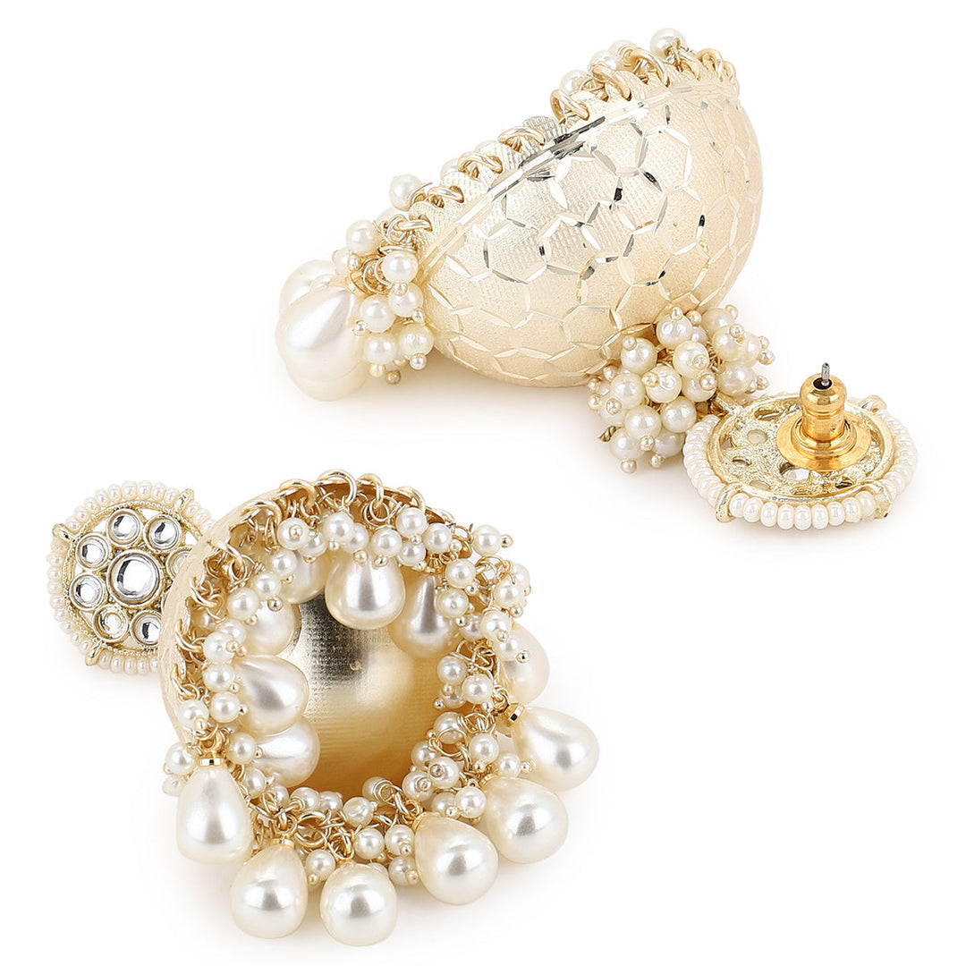 Chaudvi-Ka-Chand Silver Gold Jhumkas | SHOBITAM