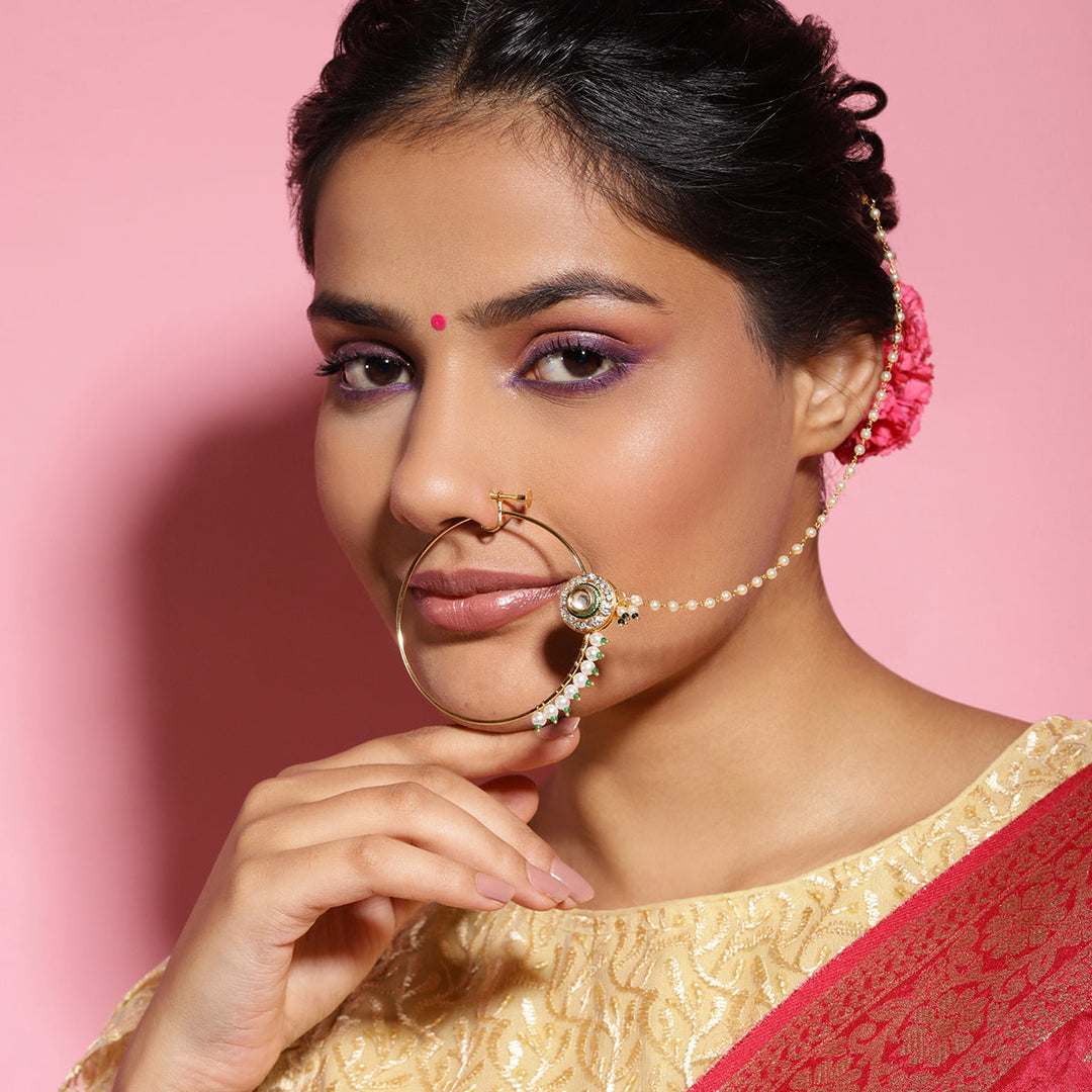 Pearl Kundan Beaded Nose Ring | SHOBITAM