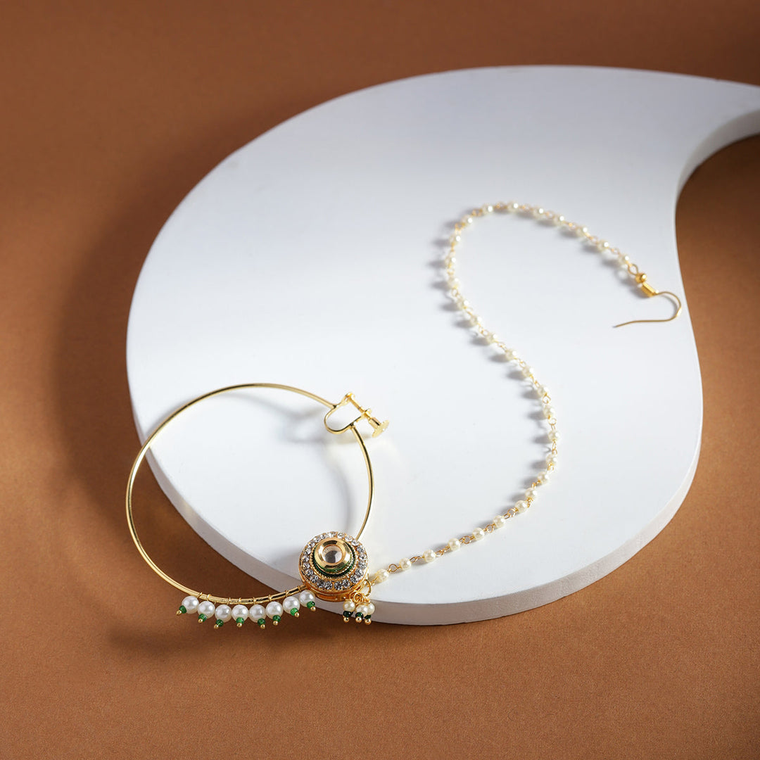Pearl Kundan Beaded Nose Ring | SHOBITAM
