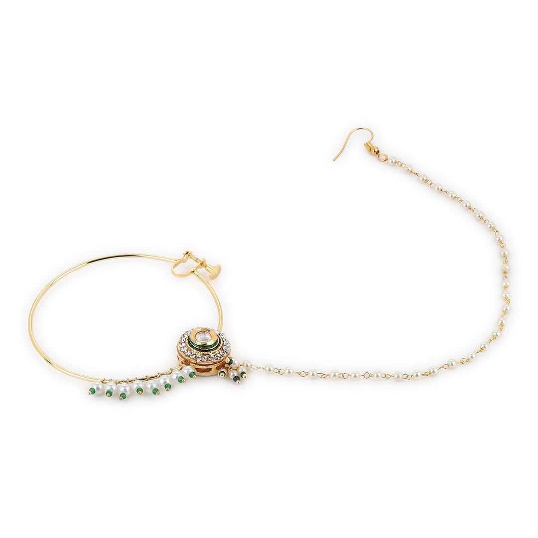 Pearl Kundan Beaded Nose Ring | SHOBITAM