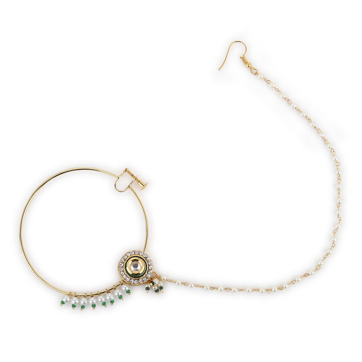 Pearl Kundan Beaded Nose Ring | SHOBITAM
