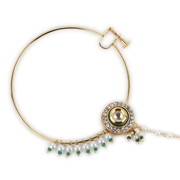 Pearl Kundan Beaded Nose Ring | SHOBITAM