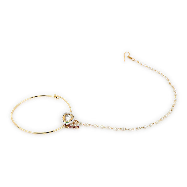 Pearl Kundan Beaded Nose Ring | SHOBITAM