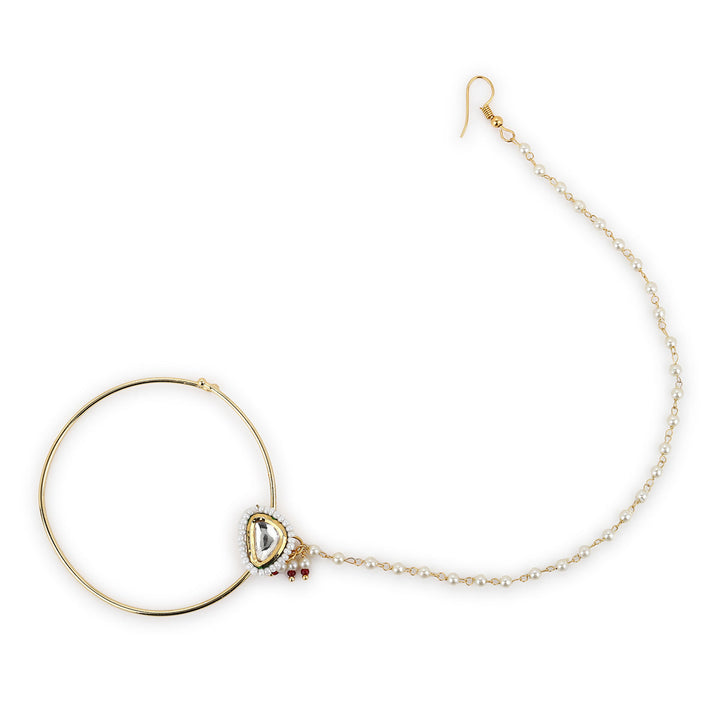 Pearl Kundan Beaded Nose Ring | SHOBITAM