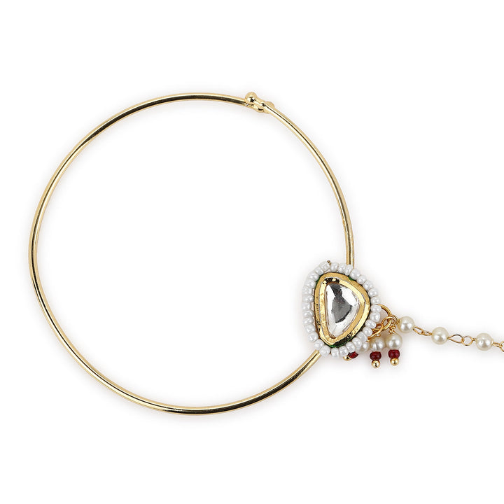 Pearl Kundan Beaded Nose Ring | SHOBITAM