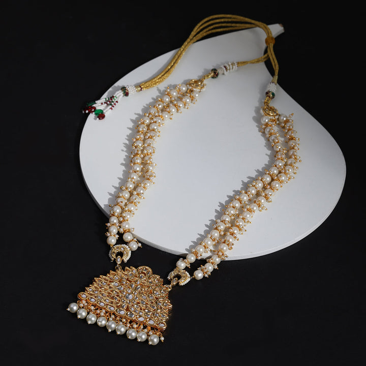 Long Pearl Layered Kundan Necklace | SHOBITAM
