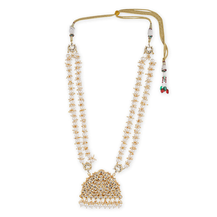 Long Pearl Layered Kundan Necklace | SHOBITAM