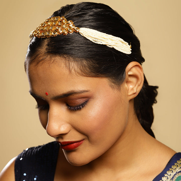 Kundan & Pearls Beaded Hair Band | SHOBITAM