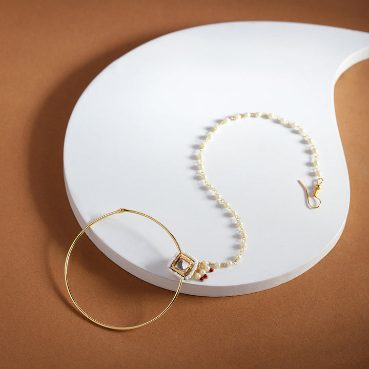 Pearl Kundan Beaded Nose Ring