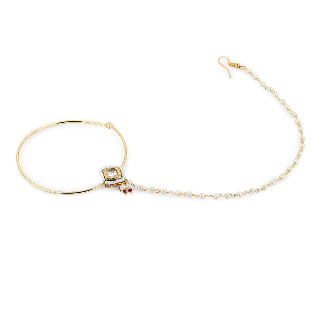 Pearl Kundan Beaded Nose Ring