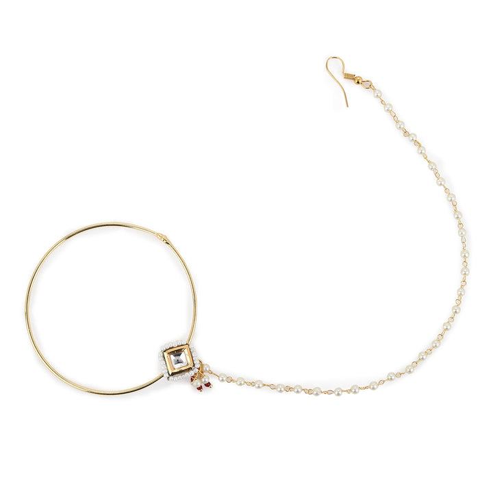 Pearl Kundan Beaded Nose Ring
